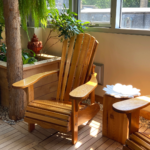 Wooden chair with armrest in the waiting area at Elmspa